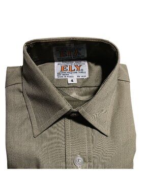 BOYS 4T Vintage 1970's Shirt ELY AVOCADO GREEN LS THIN HIPPY SHIRT USA NEW